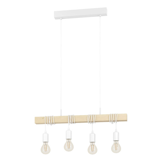 Eglo Pendelleuchte Townshend 4-flammig E27 Weiss Braun Stahl Holz 70x10,5cm 43704
