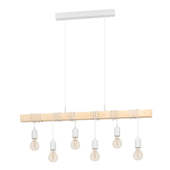 Eglo Pendelleuchte Townshend 6-flammig E27 Weiss Braun Stahl Holz 100x10cm 43705