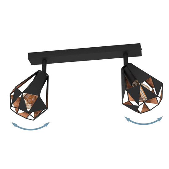 Eglo Deckenstrahler Carlton 7 2-flammig E27 Schwarz Kupferfarben-antik Stahl 42x25,5cm 43716
