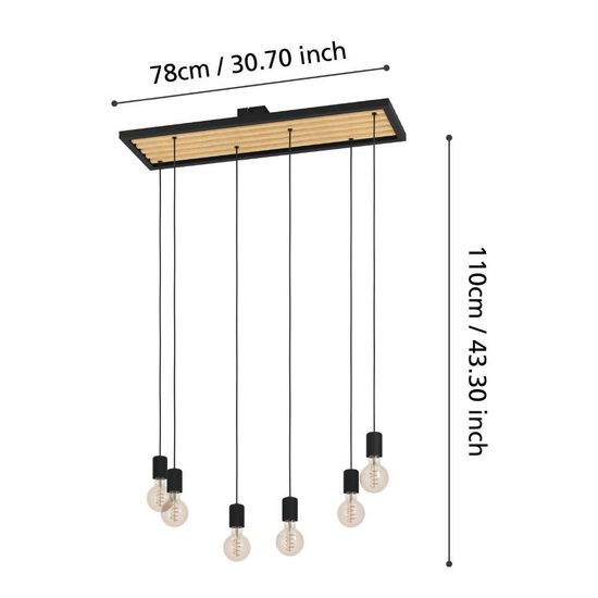 Eglo 43725 CONSETT E27 6-fach Hängeleuchte 780x250mm Schwarz Braun