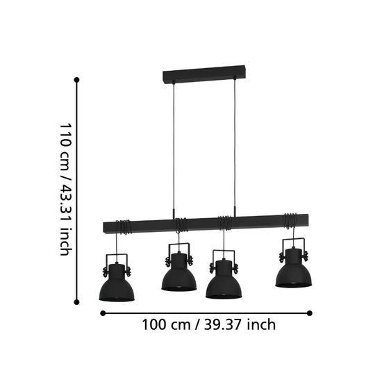 Eglo 43726 SHIREBROOK E27 4-fach Hängeleuchte 1000x250mm Schwarz