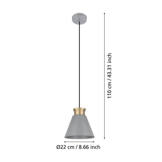 Eglo 43838 TWICKEN E27 Hängeleuchte Ø220mm Grau Gold