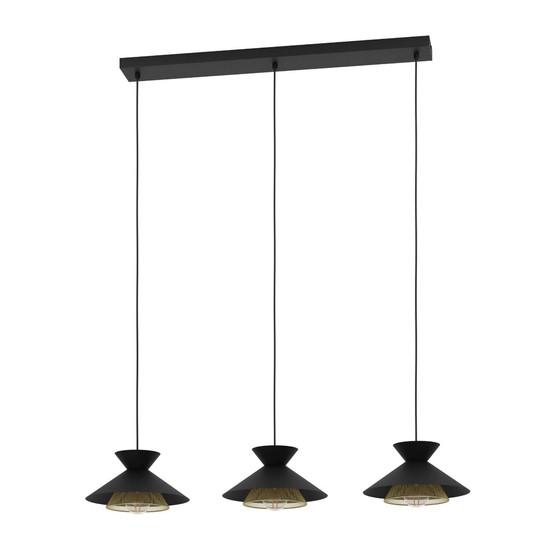 Eglo Pendelleuchte Grizedale 3-flammig E27 Schwarz Messing Stahl 96x26cm 43886
