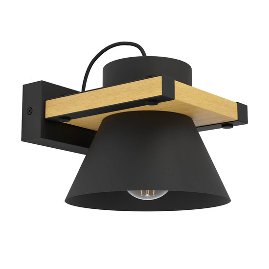 Eglo Wandleuchte Maccles E27 Schwarz Braun Stahl Holz 18x15cm 43958