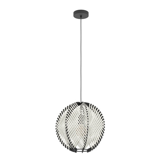 Eglo Pendelleuchte Waverton E27 Schwarz Weiss Stahl Textil Holz Ø40cm 44005