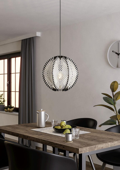 Eglo Pendelleuchte Waverton E27 Schwarz Weiss Stahl Textil Holz Ø40cm 44005