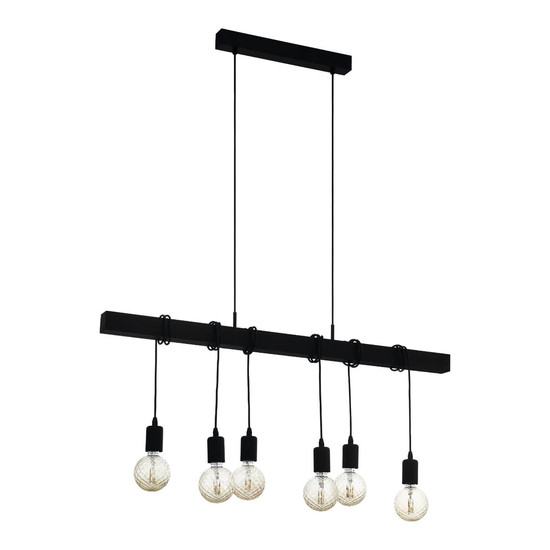 Eglo Pendelleuchte Townshend 6-flammig E27 Schwarz Stahl Holz 100x10cm 44062