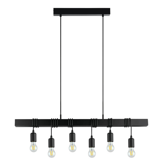 Eglo Pendelleuchte Townshend 6-flammig E27 Schwarz Stahl Holz 100x10cm 44062