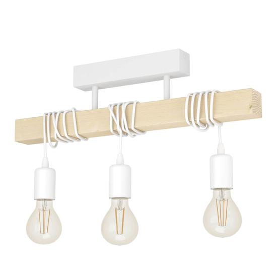 Eglo Deckenleuchte Townshend 3-flammig E27 Weiss Braun Stahl Holz 55x26,5cm 44082