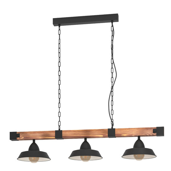 Eglo Pendelleuchte Oldbury 3-flammig E27 Schwarz Braun rustikal Stahl Holz 118x26cm 44086