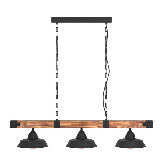 Eglo Pendelleuchte Oldbury 3-flammig E27 Schwarz Braun rustikal Stahl Holz 118x26cm 44086