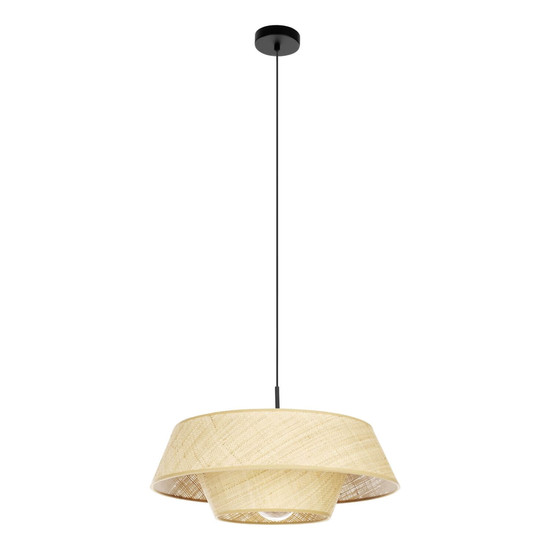 Eglo Pendelleuchte Marford E27 Schwarz Natur Stahl Bast Ø50cm 44096