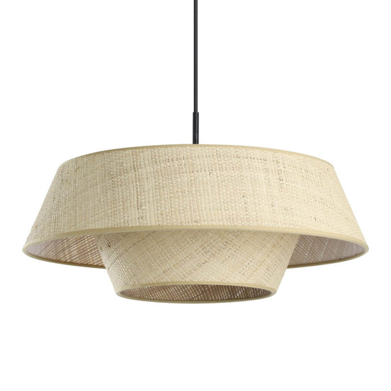 Eglo Pendelleuchte Marford E27 Schwarz Natur Stahl Bast Ø50cm 44096