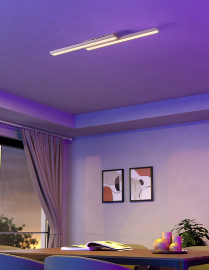 Eglo LED Deckenleuchte Saliteras-Z Smart 2-flammig dimmbar 2x 10,2W RGB CCT warm-/tageslichtweiss 2700-6500K Zigbee Weiss Stahl 116x16cm 900022