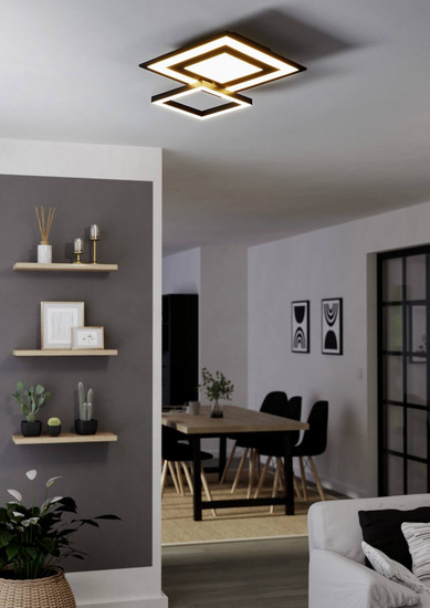 Eglo LED Deckenleuchte Savatarila-Z Smart dimmbar 21,6W RGB CCT warm-/tageslichtweiss 2700-6500K Zigbee Schwarz Stahl 45x45cm 900025