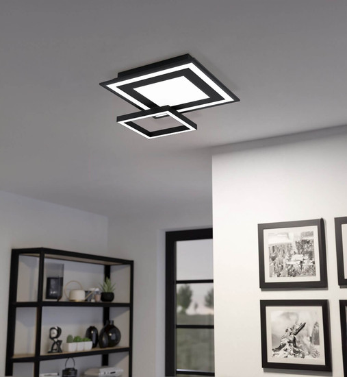 Eglo LED Deckenleuchte Savatarila-Z Smart dimmbar 21,6W RGB CCT warm-/tageslichtweiss 2700-6500K Zigbee Schwarz Stahl 45x45cm 900025