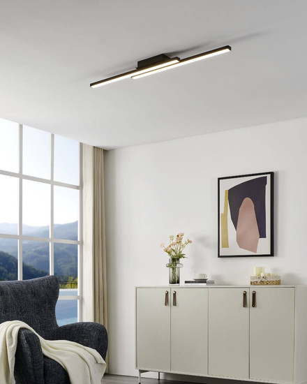 Eglo LED Deckenleuchte Fraioli-Z Smart 2-flammig dimmbar 2x 17W RGB CCT warm-/tageslichtweiss 2700-6500K Zigbee Schwarz Aluminium 105,5x12cm 900079