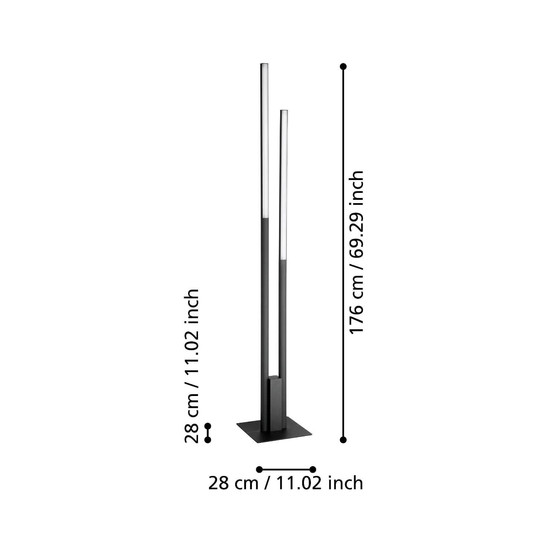 Eglo LED Stehleuchte Fraioli-Z Smart 2-flammig dimmbar 2x 17W RGB CCT warm-/tageslichtweiss 2700-6500K Zigbee Schwarz Aluminium 175,5cm 900082