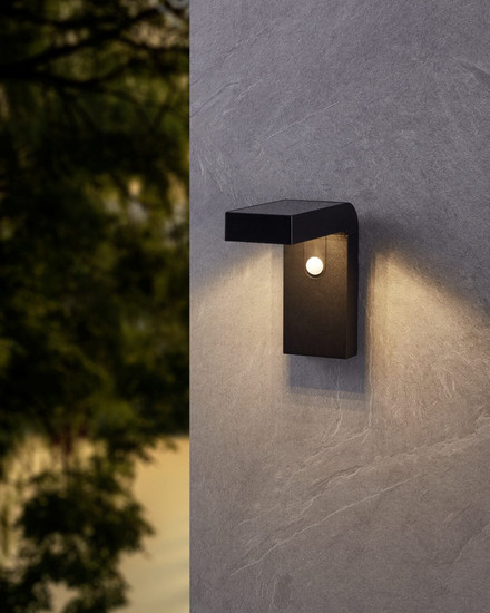 Eglo LED Solar-Wandleuchte Baracconi 18-flammig 18x 0,2W Bewegungsmelder IP44 Schwarz Transparent Aluminium mit Sensor 20x9cm 900245