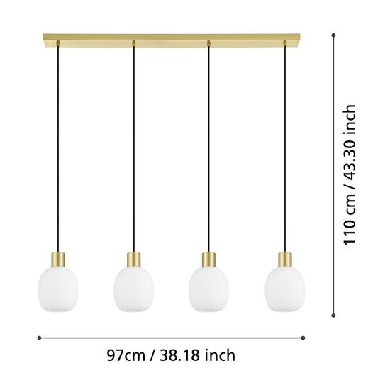 Eglo 900306 MANZANARES E27 4-fach Hängeleuchte 970x145mm Messing-Gebürstet Gold