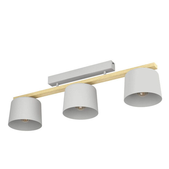 Eglo Deckenleuchte Mariel 3-flammig E27 Hellgrau Braun Stahl Holz 91x25,5cm 900361