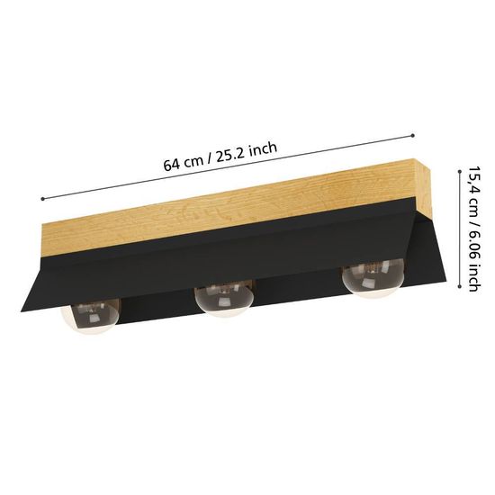 Eglo 900443 TARRAFO E27 3-fach Deckenleuchte 640x150mm Schwarz Braun
