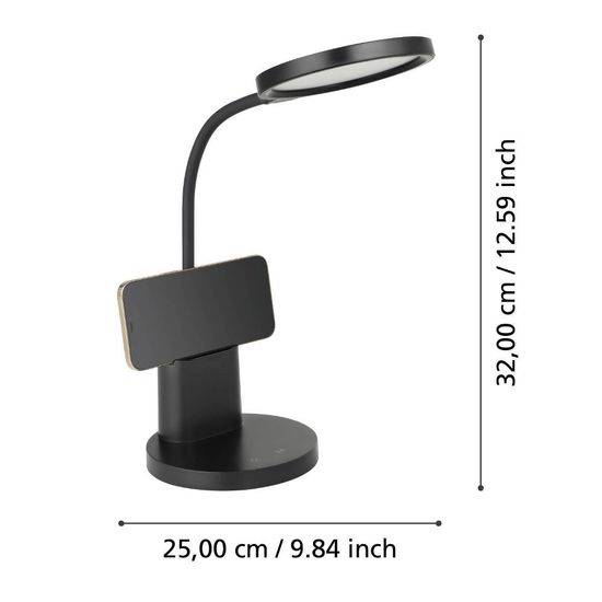 Eglo 900528 BROLINI LED Tischleuchte 2,1W Ø150mm Schwarz USB steuerbare Lichtfarbe dimmbar