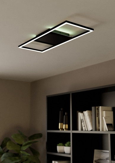 Eglo LED Deckenleuchte Calagrano-Z Smart dimmbar 21W RGB CCT warm-/tageslichtweiss 2700-6500K Zigbee Schwarz Aluminium Stahl 66x22cm 900566