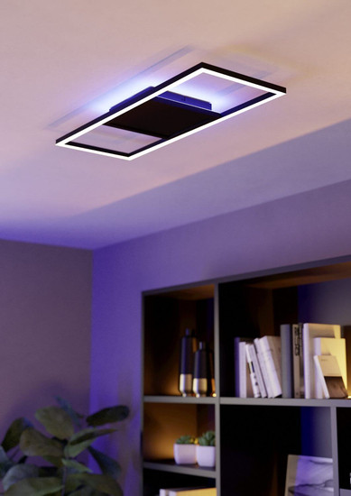 Eglo LED Deckenleuchte Calagrano-Z Smart dimmbar 21W RGB CCT warm-/tageslichtweiss 2700-6500K Zigbee Schwarz Aluminium Stahl 66x22cm 900566