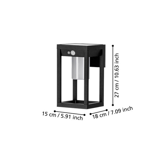 Eglo LED Solar-Wandleuchte Martano 3,7W neutralweiss 4000K Bewegungsmelder IP44 Schwarz Aluminium mit Sensor 27x18cm 900804