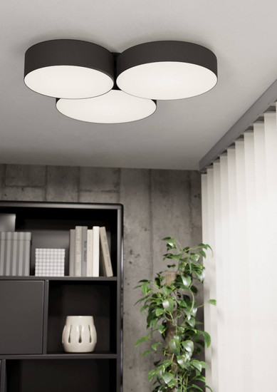 Eglo LED Deckenleuchte Barbano-Z Smart 3-flammig dimmbar 3x 7,5W RGB CCT warm-/tageslichtweiss 2700-6500K Zigbee Schwarz Weiss Stahl Textil 60,5x56,5cm 900853