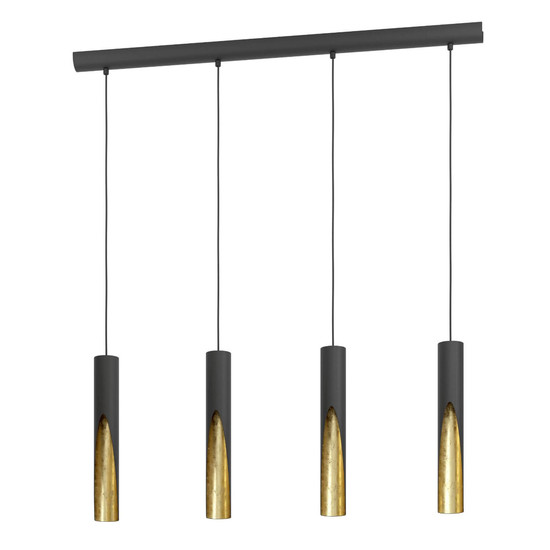 Eglo LED Pendelleuchte Barbotto 4-flammig GU10 4x 4,5W warmweiss 3000K Schwarz Gold Stahl 92,5x6cm 900873