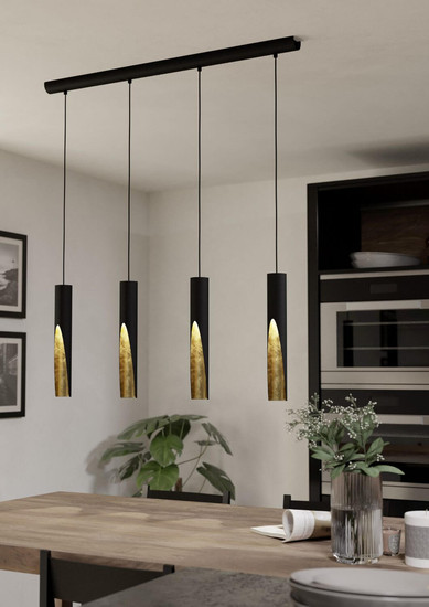 Eglo LED Pendelleuchte Barbotto 4-flammig GU10 4x 4,5W warmweiss 3000K Schwarz Gold Stahl 92,5x6cm 900873