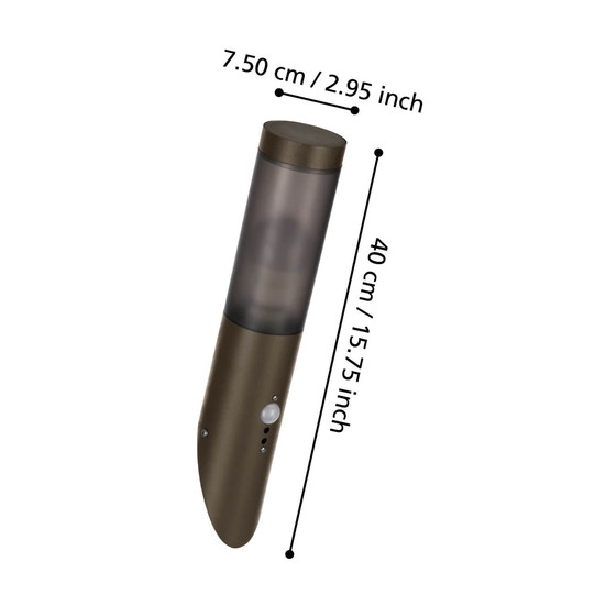 Eglo Außen-Wandleuchte Helsinki E27 Bewegungsmelder IP44 Rostbraun Schwarz-transparent Edelstahl mit Sensor Ø7,5cm 900985