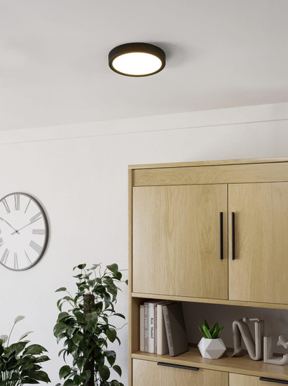 Eglo LED Aufbauleuchte Fueva 5 17W warmweiss 3000K Bewegungsmelder Schwarz Stahl mit Sensor Ø21cm 901013