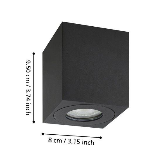 Eglo Außen-Deckenleuchte Torrecola GU10 IP44 Schwarz Klar Aluminium Glas 9,5x8cm 901029