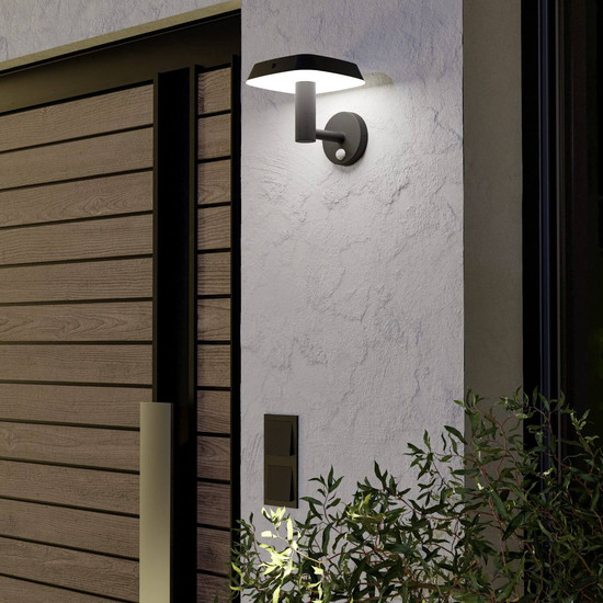 Eglo LED Solar-Wandleuchte Dreoli 8,5W warmweiss 3000K Bewegungsmelder IP44 Schwarz mit Sensor 21x17,5cm 901071