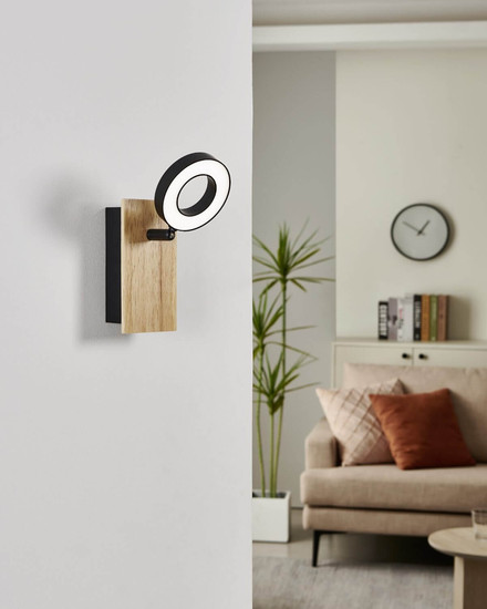Eglo LED Wand-/Deckenleuchte Rielves 4,2W warmweiss 3000K Braun Schwarz Holz Stahl 15x7cm 901202
