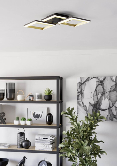 Eglo LED Deckenleuchte Calliera dimmbar 20W neutralweiss 4000K Schwarz Messing Stahl 59,5x31cm 901222