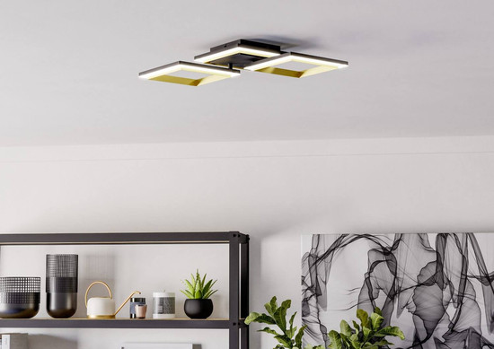 Eglo LED Deckenleuchte Calliera dimmbar 20W neutralweiss 4000K Schwarz Messing Stahl 59,5x31cm 901222