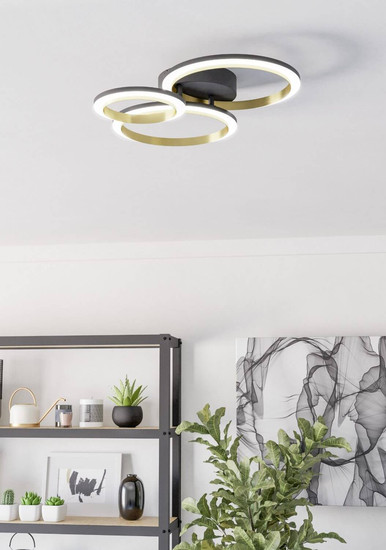 Eglo LED Deckenleuchte Calliera dimmbar 20W neutralweiss 4000K Schwarz Messing Stahl 49x44,5cm 901224