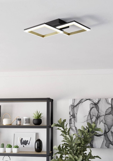 Eglo LED Deckenleuchte Calliera dimmbar 18,4W neutralweiss 4000K Schwarz Messing Stahl 52,5x31cm 901225