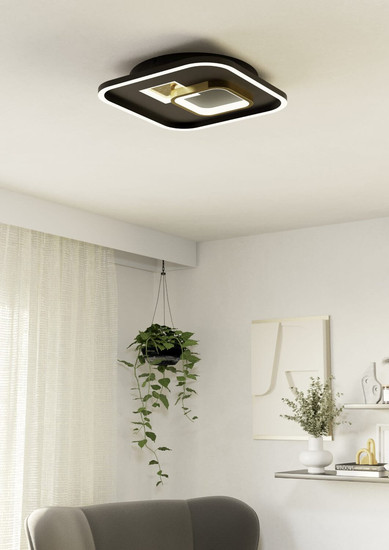 Eglo LED Deckenleuchte Tiriolo 25,4W neutralweiss 4000K Schwarz Gold Stahl 38x38cm 901245