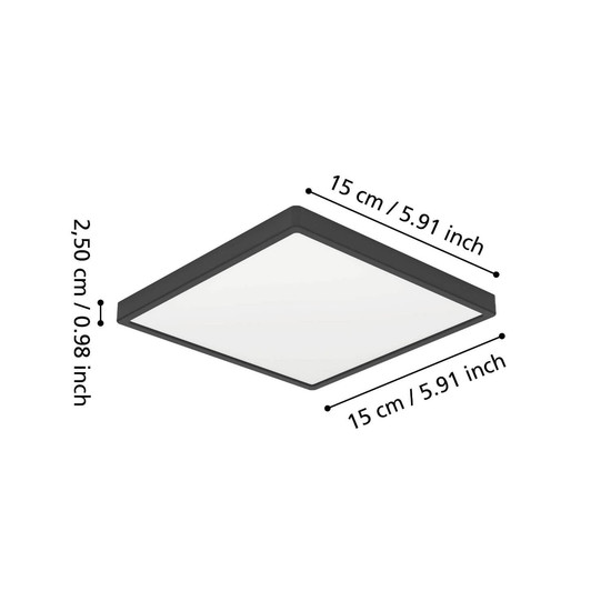 Eglo LED Aufbauleuchte Fueva 6 7W CCT warm-/neutral-/tageslichtweiss 2700/4000/6500K IP44 Schwarz 15x15cm 901328