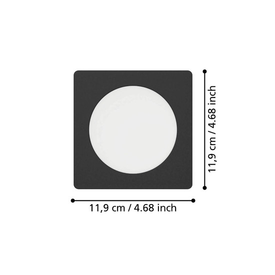 Eglo LED Einbauleuchte Fueva 6 6,3W CCT warm-/neutral-/tageslichtweiss 2700/4000/6500K Schwarz 12x12cm 901391