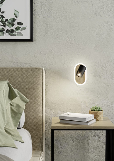 Eglo LED Wandleuchte Rimbocchi 7W warmweiss 3000K Schwarz Braun Satiniert Stahl 18x15cm 901631