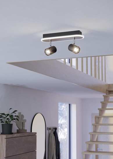 Eglo LED Deckenstrahler Rimbocchi 12W warmweiss 3000K Schwarz Braun Satiniert Stahl 34x15cm 901632
