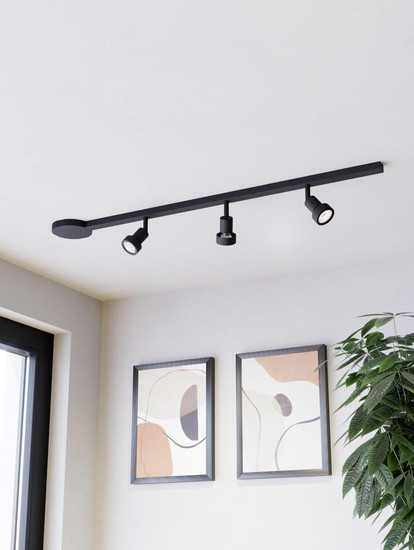 Eglo Schienensystem-Set Easyt Set 3 Spots 3-flammig GU10 Schwarz Aluminium 102x14cm 901653