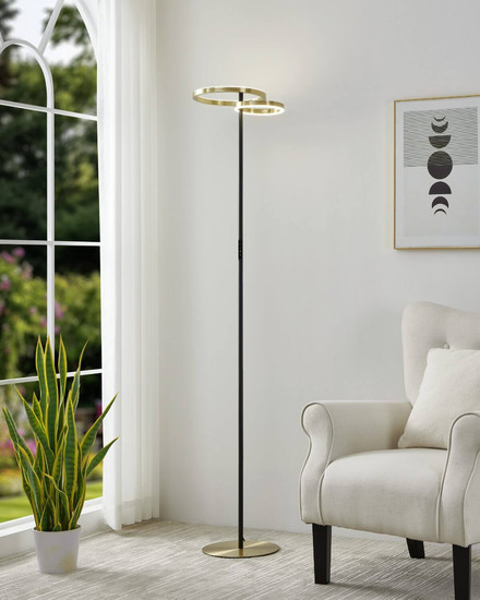 Eglo LED Stehleuchte Castelpoto 1 dimmbar 28W CCT warm-/tageslichtweiss 2700-6500K Messing-gebürstet Schwarz Stahl 180cm 901975