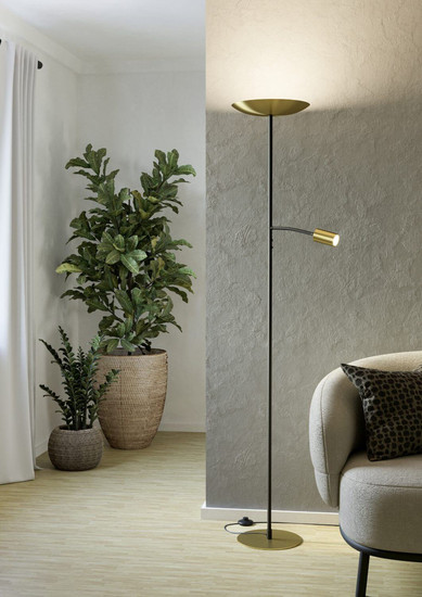 Eglo LED Stehleuchte Conivarino dimmbar 30,5W warmweiss 2700K Messing-gebürstet Schwarz Stahl 170cm 901979